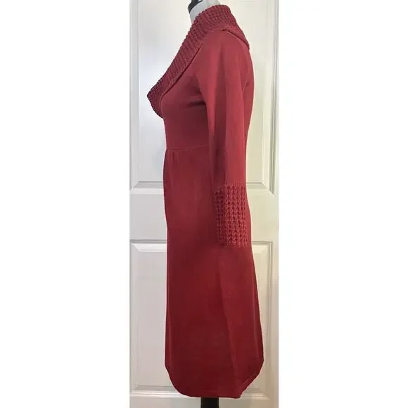 THE LIMITED Red Knit Cowl Neck 3/4 Sleeve Sweater Dress S Cottage Knee Length - Picture 3 of 8
